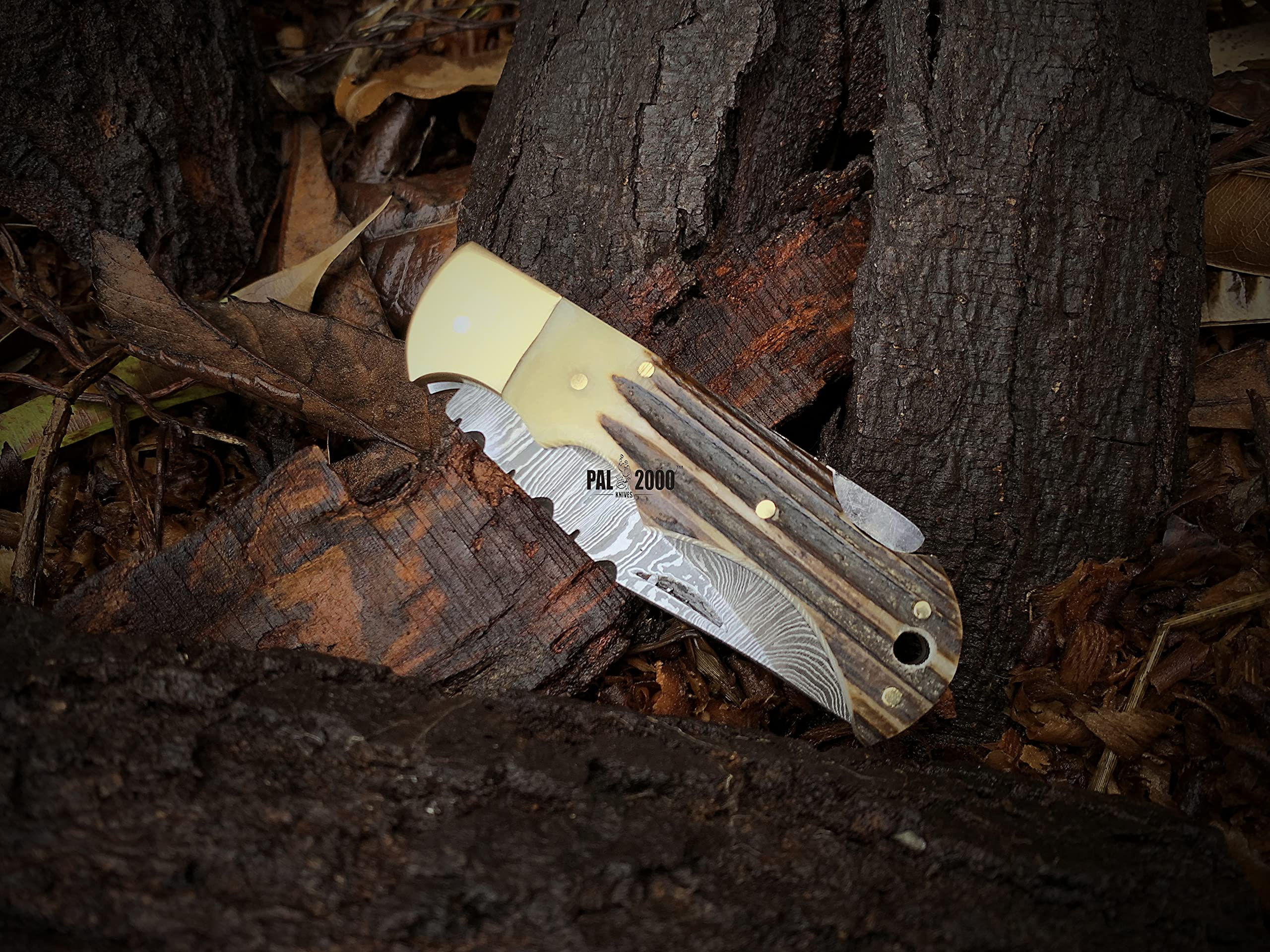 Handmade Damascus Steel 7 Inch Folding Pocket Knife - PAL 2000 KNIVES FOL-6016 | EDC, Outdoor Camping, Hunting & Survival Tool