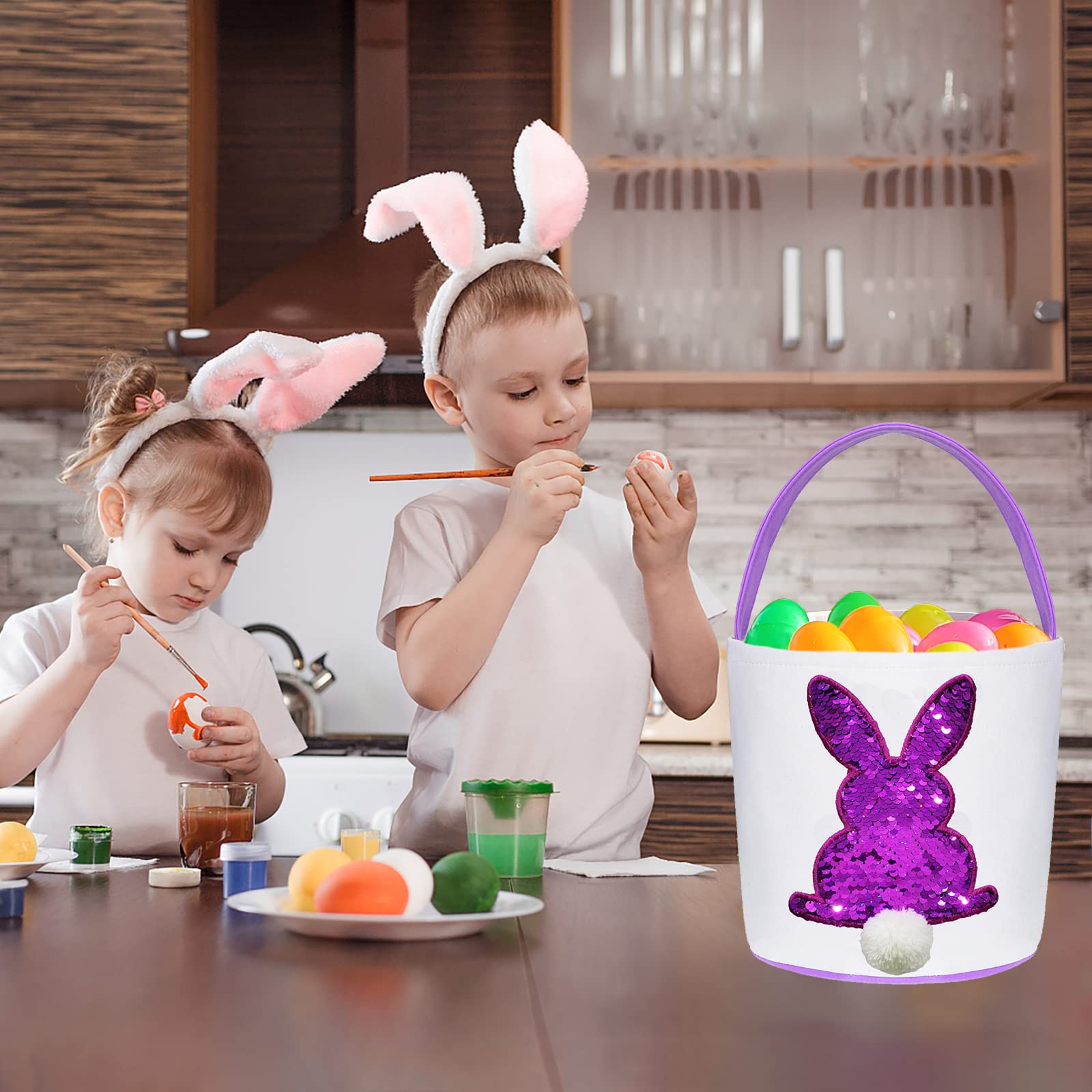 Easter Basket Bags for Kids - Bunny Tote Bucket for Easter Eggs, Toys, Candy & Gifts | Perfect for Easter Egg Hunts, Party Favors & Holiday Gift Giving