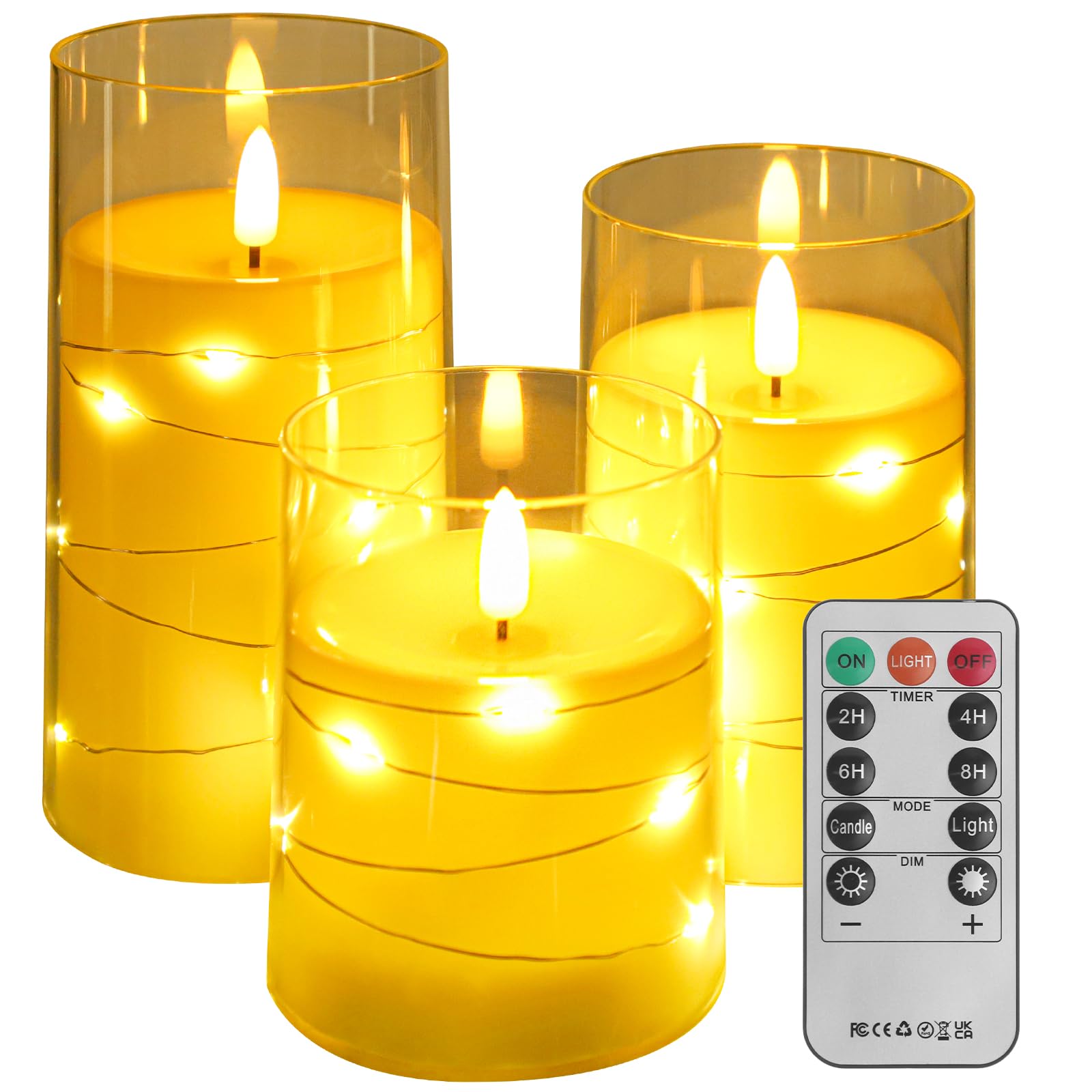 Flameless LED Candles with Remote & Timer - Battery Operated Flickering Candles for Romantic Ambiance, Halloween Decor - Durable Acrylic Shell with Embedded Star String - Perfect for Weddings, Dinner Parties & Relaxation