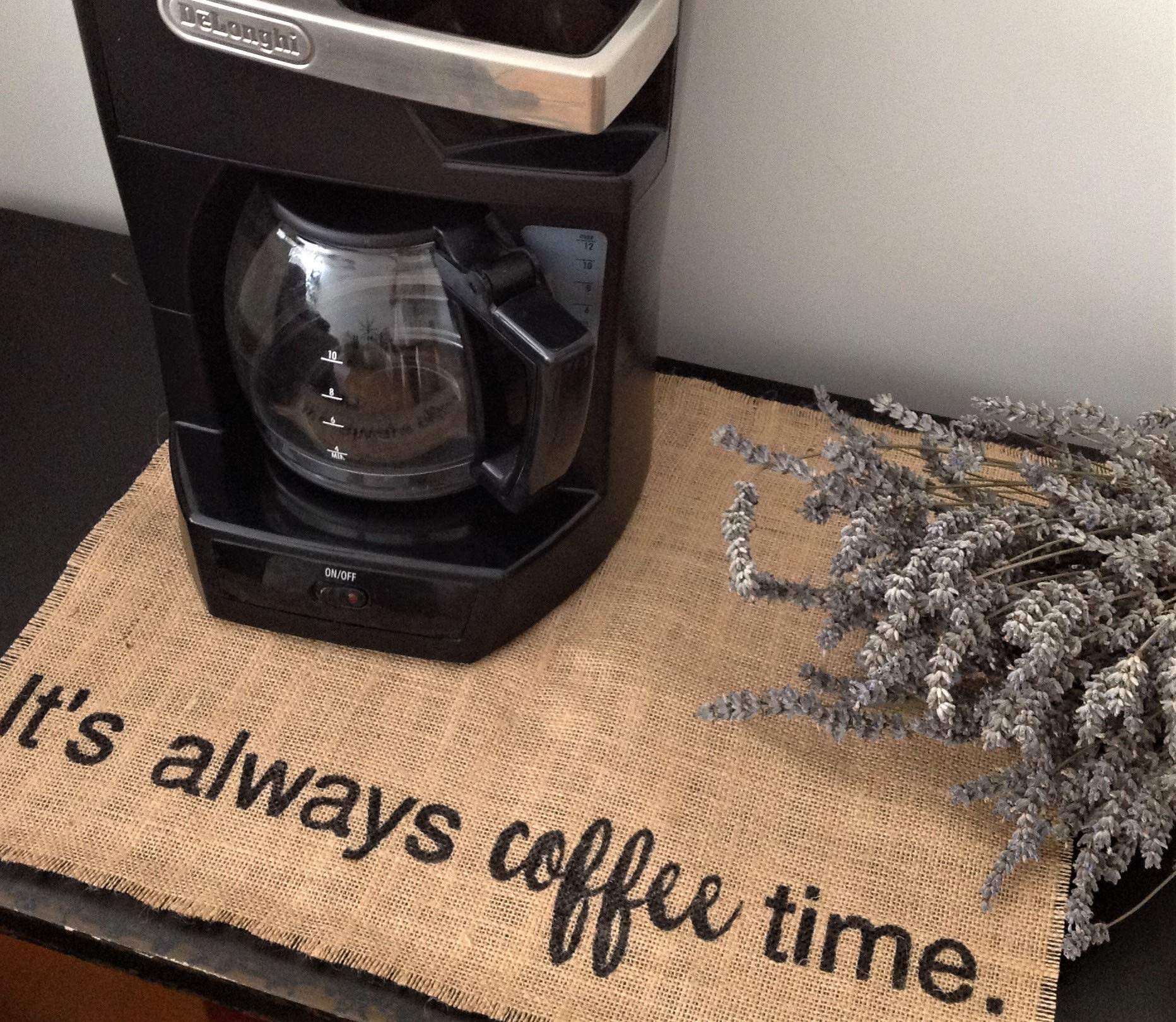 Rustic Burlap Coffee Maker Mat - Keurig Placemat, Coffee Bar & Farmhouse Decor, Non-Slip Pot Mat - Perfect for Coffee Stations, Kitchen Countertops & Gifts for Coffee Lovers