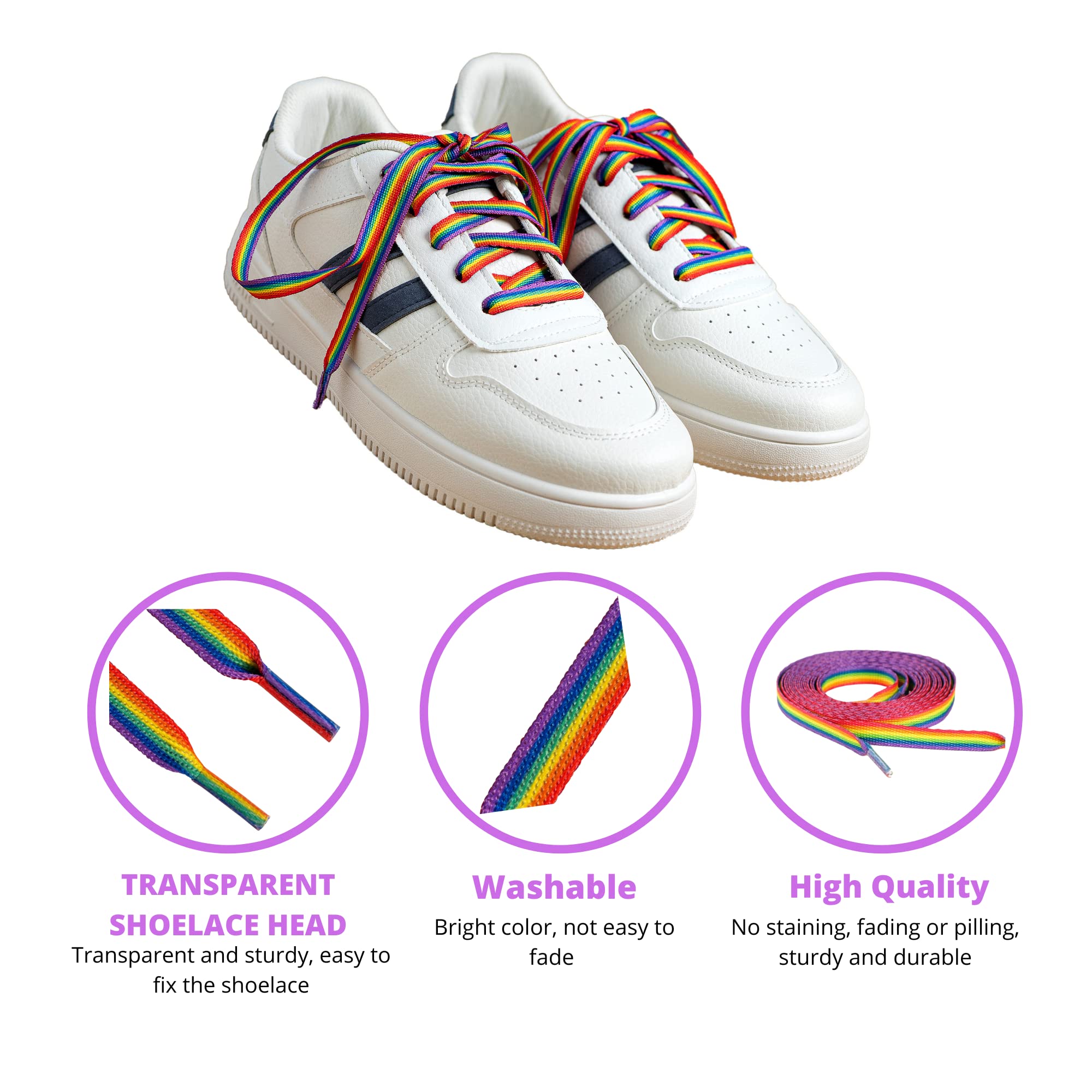 Rainbow Striped Shoelaces for Sneakers, Boots & Shoes - LGBTQ Pride Accessories for Everyday Wear, Pride Parades & LGBTQ Events