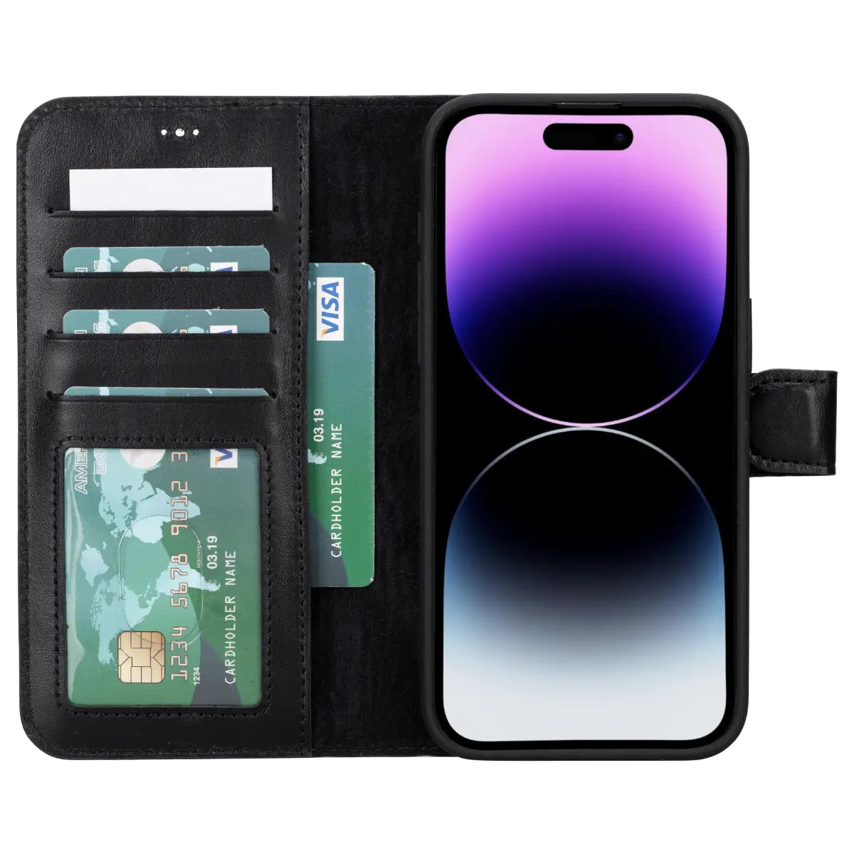 Premium Black Leather Wallet Case for iPhone 15 Pro Max - Slim RFID Blocking Phone Cover with Card Slots | Perfect for Business, Travel & Everyday Use