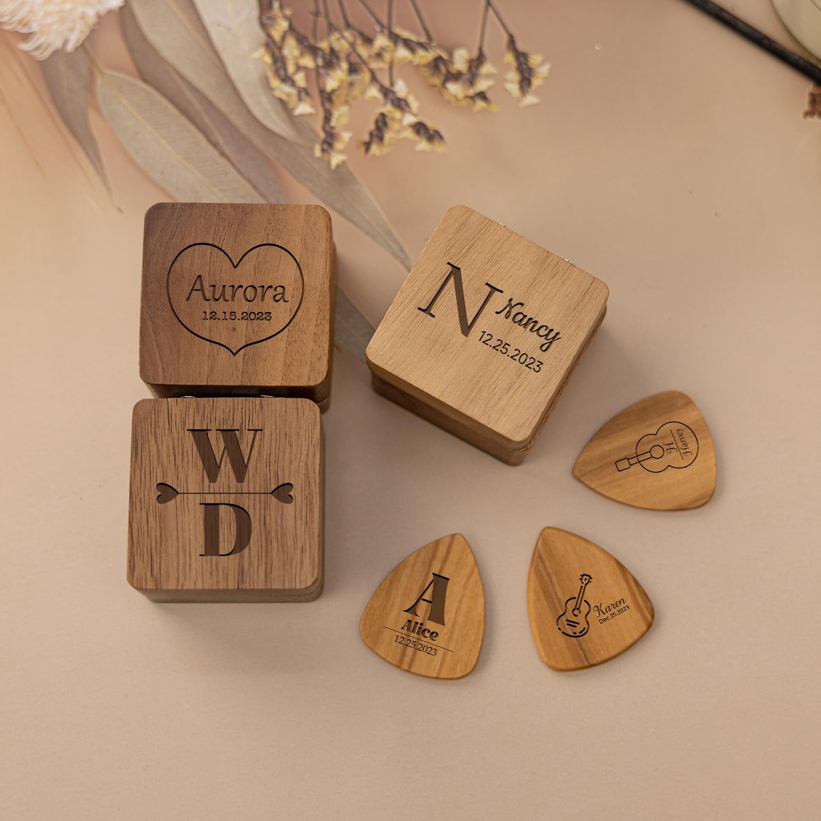 Custom Engraved Wooden Guitar Picks with Case - Personalized Guitar Accessories Gift Set for Musicians (Dad, Husband, Son) - Perfect for Valentine's Day, Birthday & Father's Day Gifts | Great for Live Performances, Music Practice & Collectors