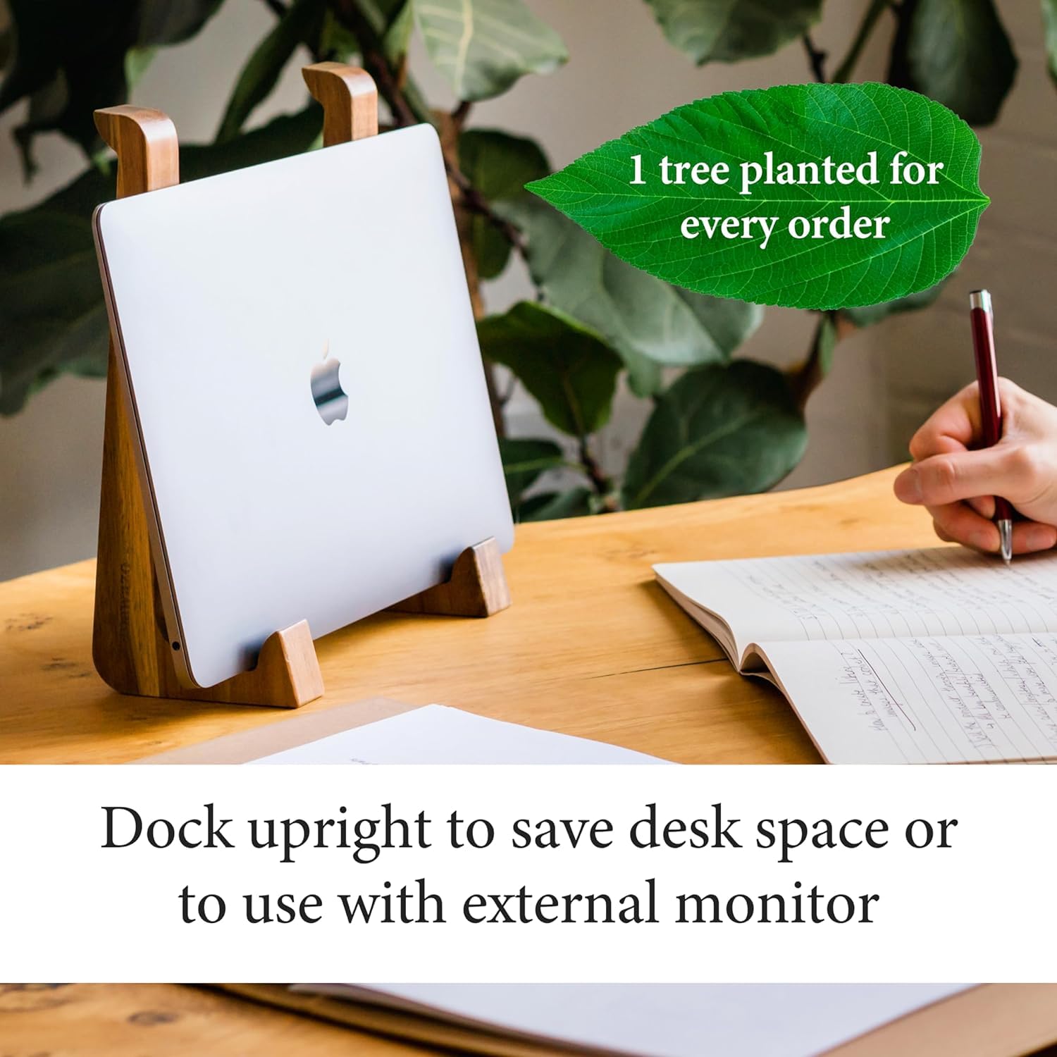 Premium Wooden Laptop Stand for Desk - Adjustable Ergonomic Vertical Holder for 10-17