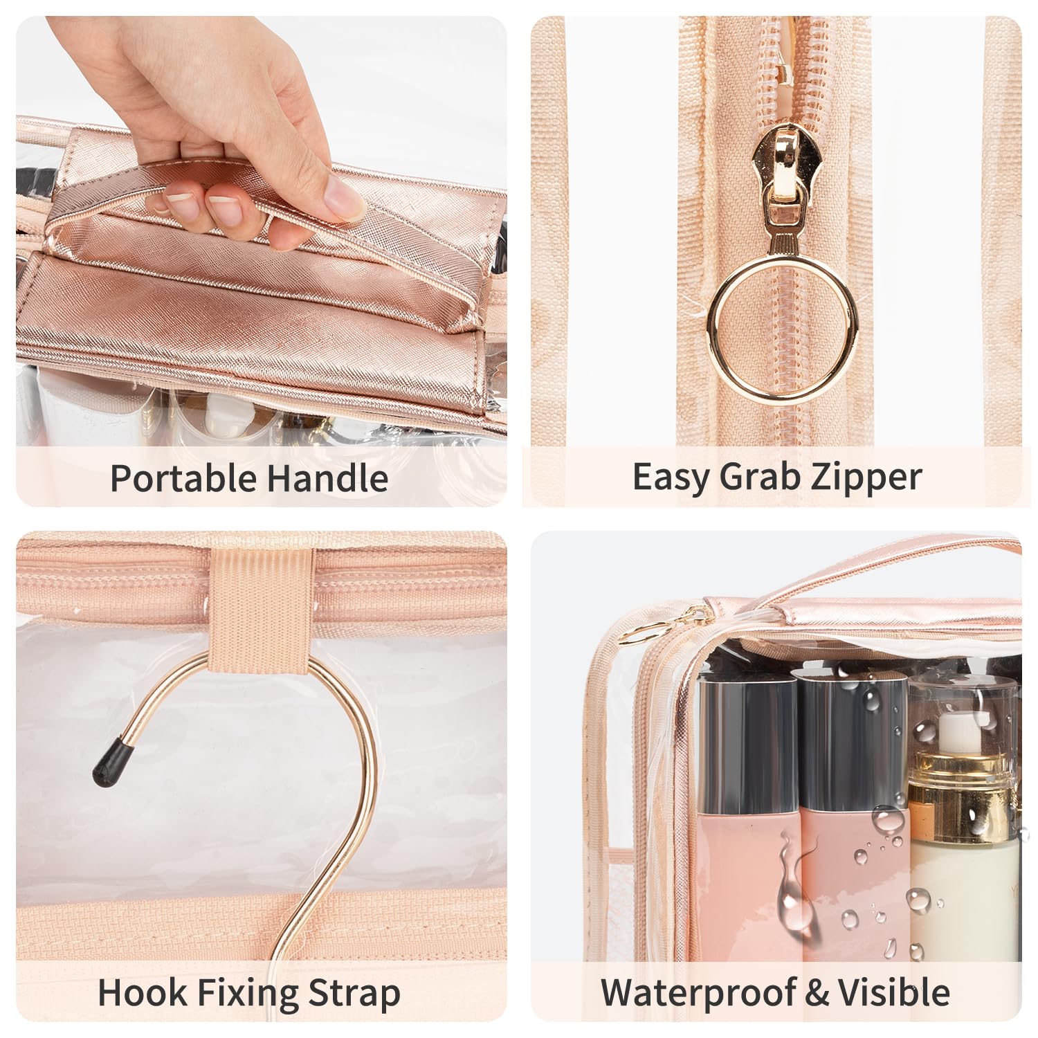 Clear Hanging Toiletry Bag for Women - Travel Makeup Organizer with 360° Hook - Portable Cosmetic & Skincare Pouch for Bathroom, Gym, Camping, and Airplane Travel