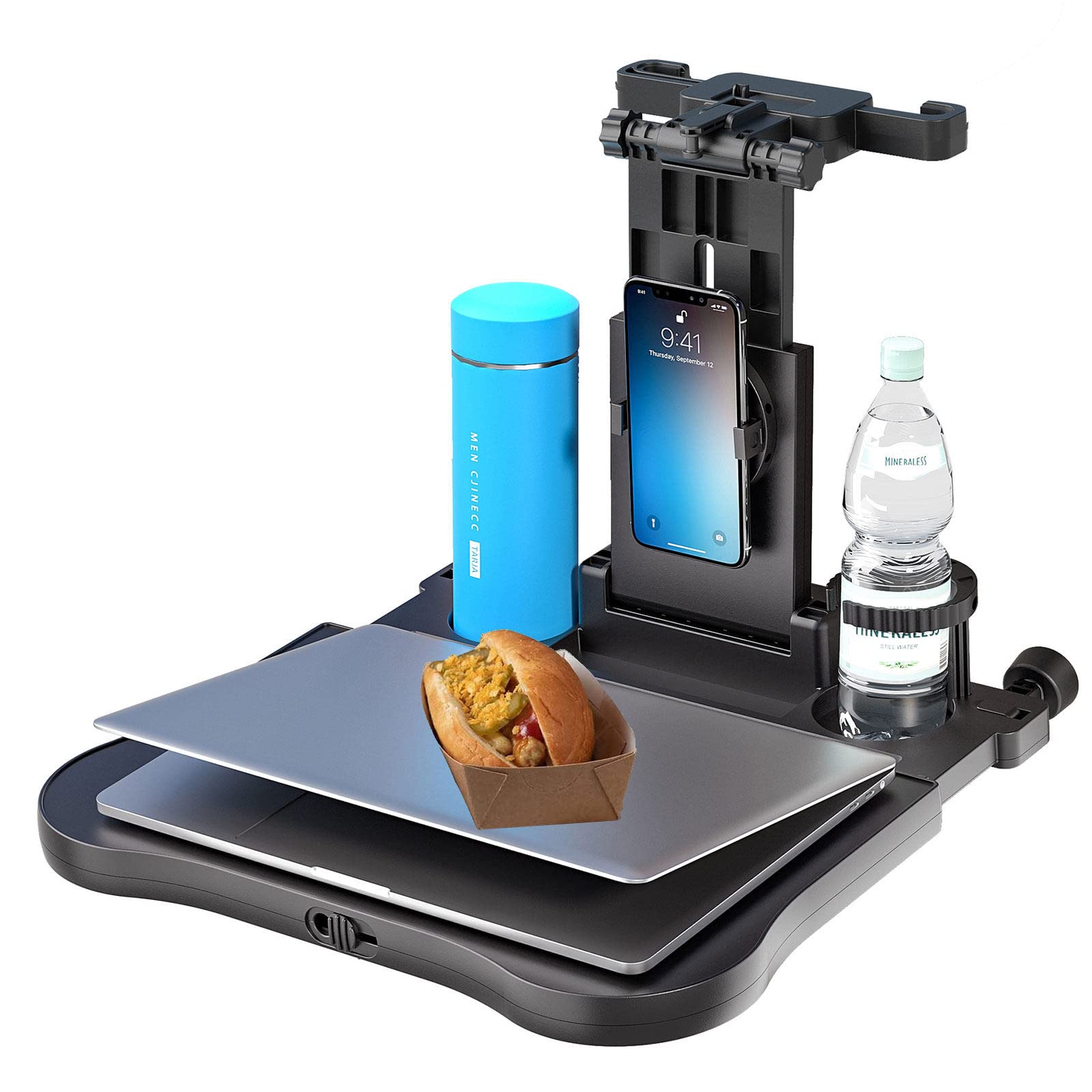 MaSYZBF 2-in-1 Car Tray Table with 360° Swivel & Retractable Tray - Ergonomic Car Desk for Passenger Seat, Multipurpose Steering Wheel Tray - Perfect for Road Trips, Eating, Working & Laptop Use in Car