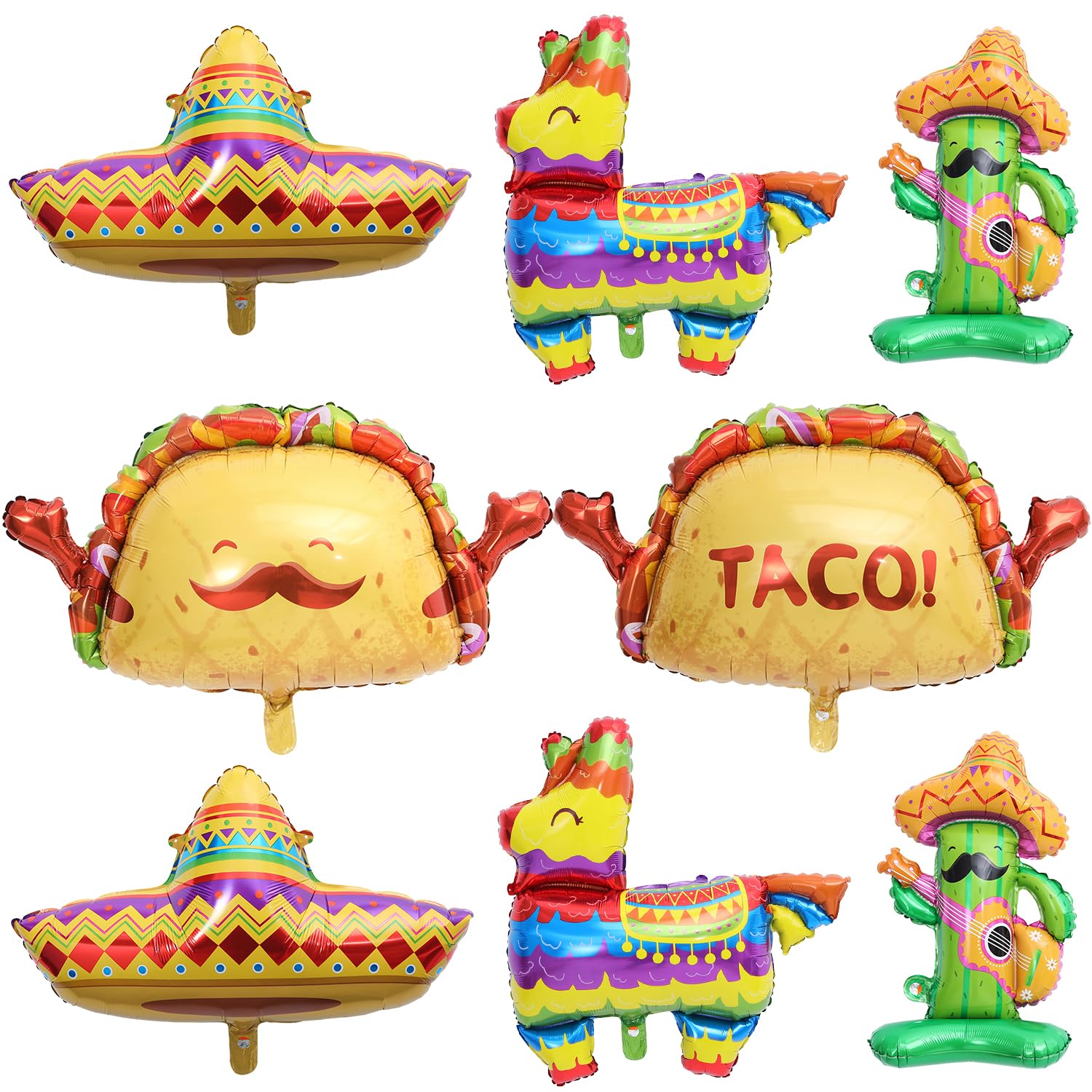 8Pcs Mexican Fiesta Party Decorations - Taco, Llama, Cactus & Sombrero Mylar Foil Balloons for Cinco De Mayo, Taco Tuesday, Birthday Parties & Carnival Celebrations - Perfect for Mexican Theme Decor, Backyard BBQs and Cultural Events