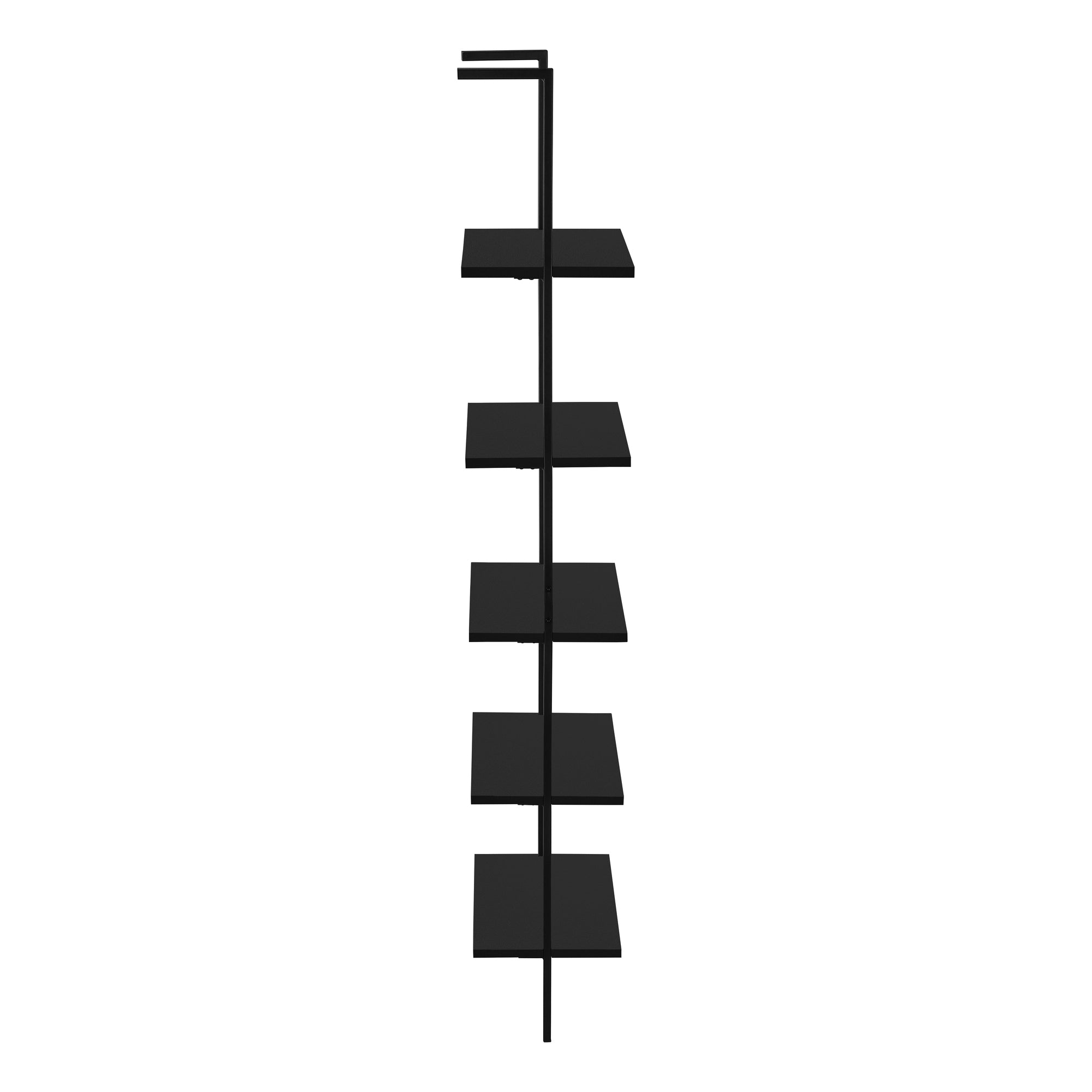 72 Inch Black Metal Ladder Bookcase - Modern Industrial Style Bookshelf for Living Room, Office, or Bedroom Storage