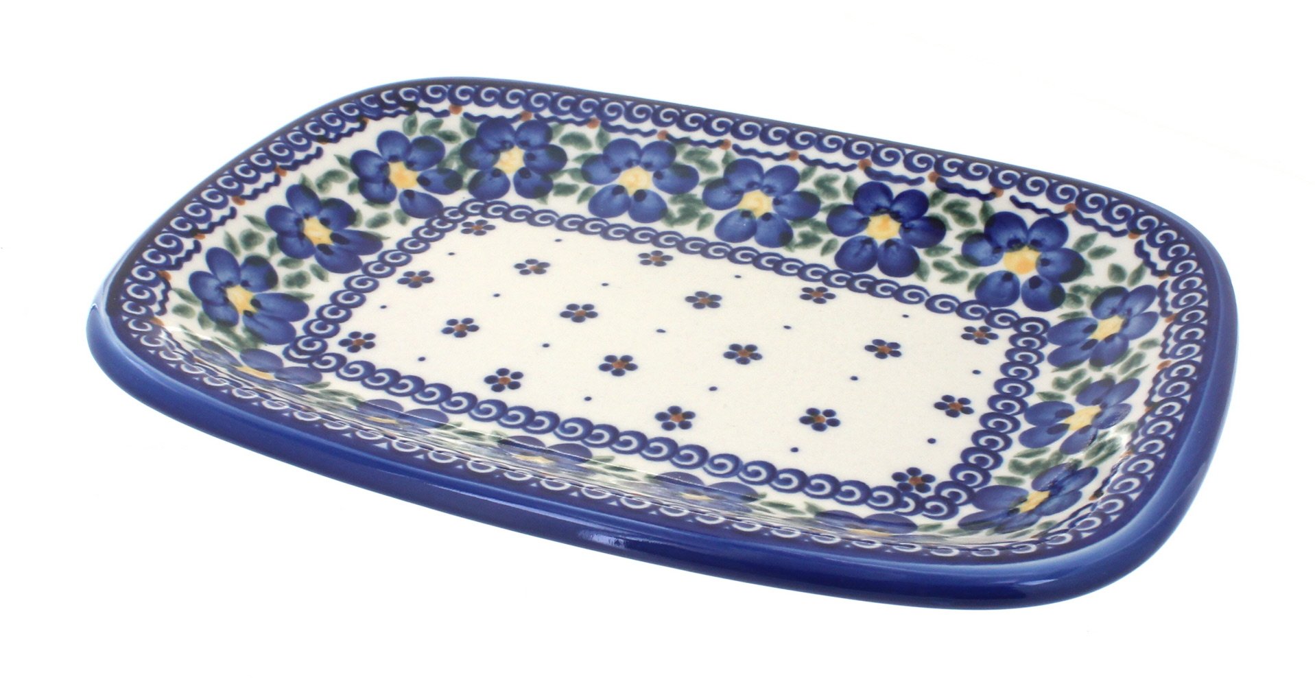 Blue Rose Polish Pottery Spring Blossom Small Rectangular Serving Platter - Handcrafted Ceramic Appetizer Tray for Parties, Weddings & Home Decor