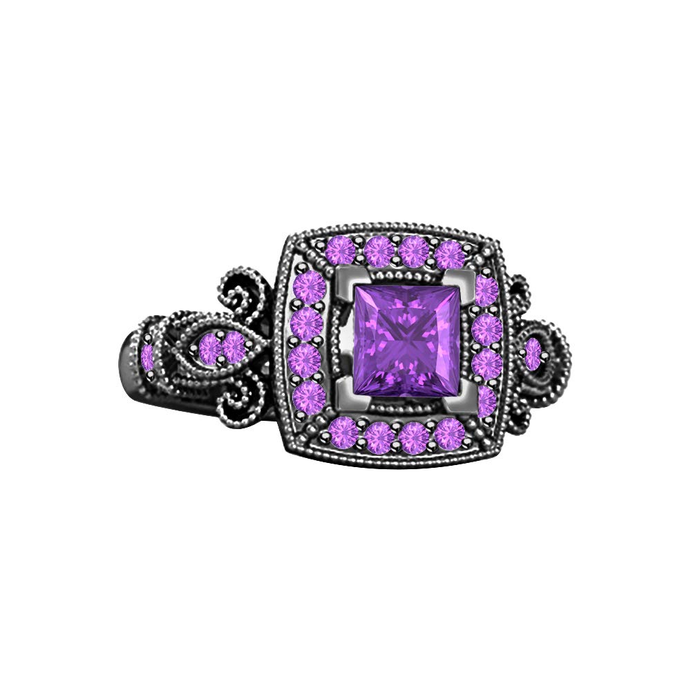 14K Gold Over .925 Sterling Silver Amethyst Princess Belle Engagement Ring for Women - Elegant Dazzling Jewelry Collection for Wedding, Proposal & Anniversary Gifts