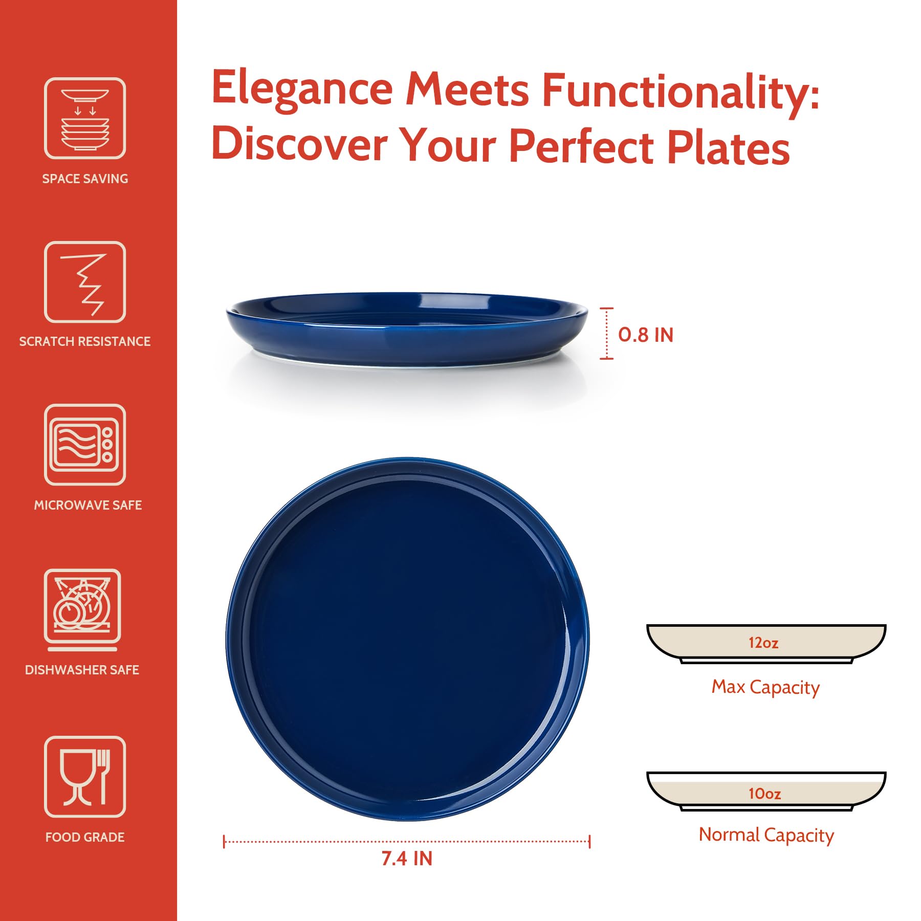 Sweese Porcelain 7.4 Inch Dessert Plates Set of 6 - Modern Salad & Appetizer Plates - Dishwasher, Microwave & Oven Safe - Scratch Resistant Smooth Glaze - Perfect for Dinner Parties, Weddings & Home Decor