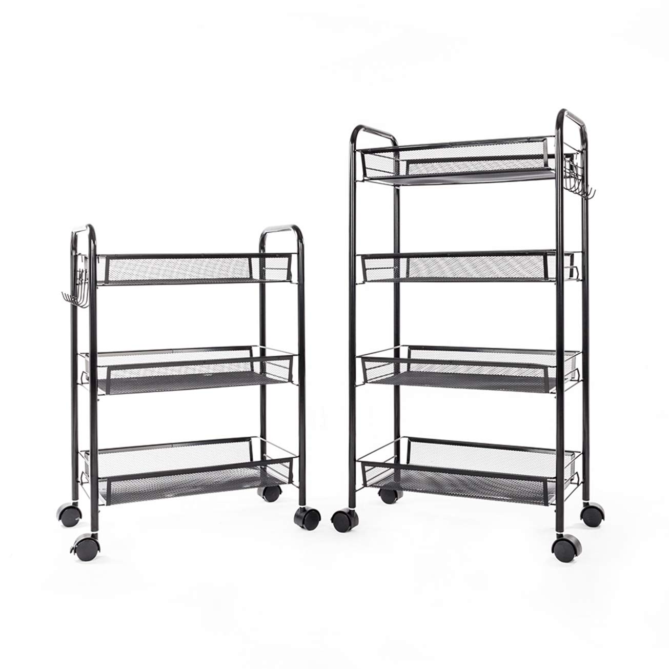 MITPATY 3-Tier Honeycomb Mesh Storage Cart with Hooks - Black Space-Saving Organizer Shelf for Kitchen, Bathroom, Living Room | Perfect for Pantry Organization, Bathroom Essentials & Home Decor
