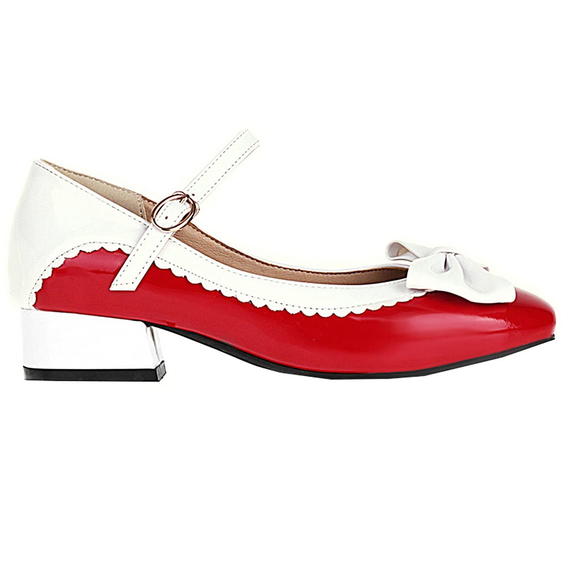 BEAUPAS Women's Low Heel Mary Jane Pumps - Patent Leather Ankle Strap Flats with Bow Buckle | Cute & Comfortable Dress Shoes for Work, Party, Wedding & Daily Wear