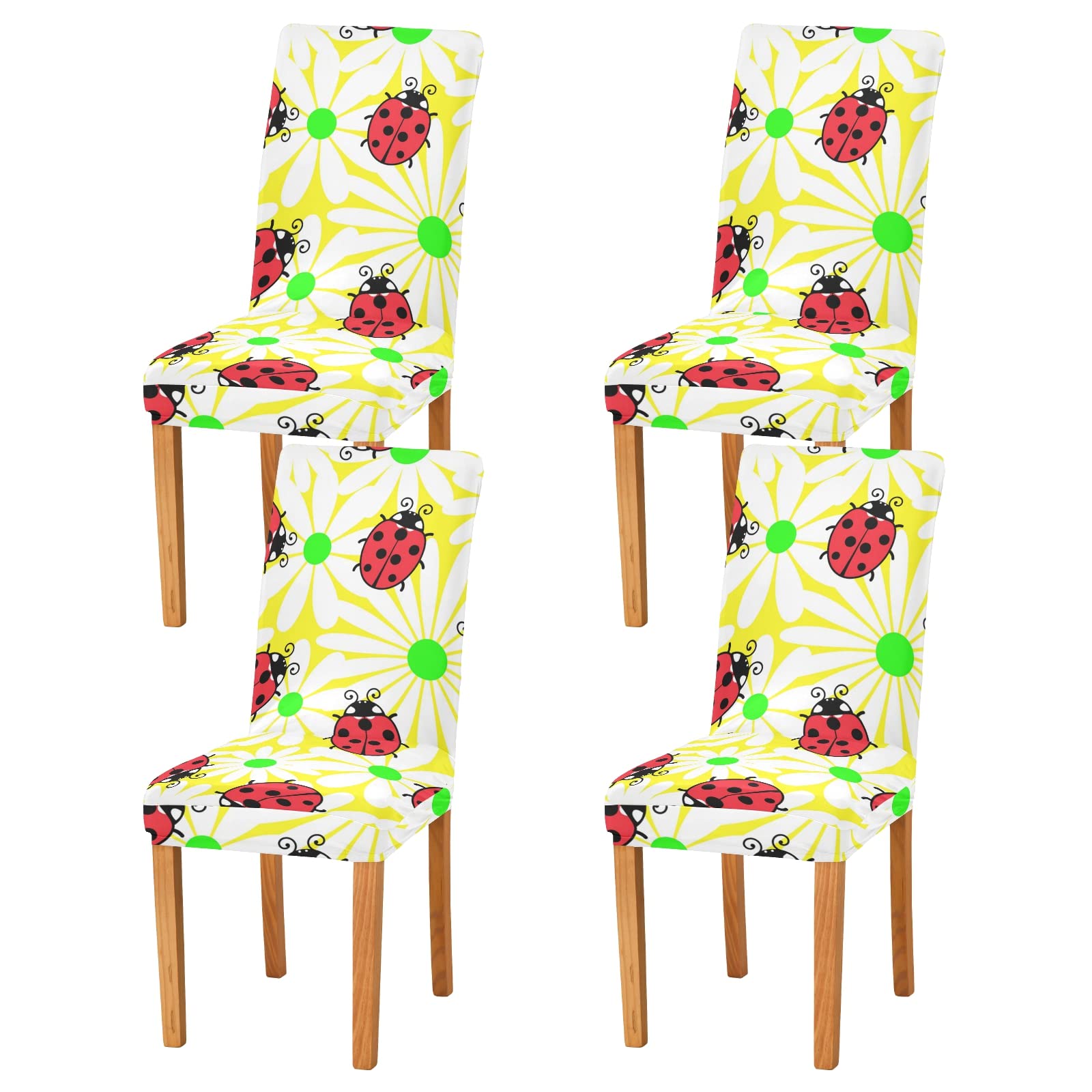 Ladybug Floral Dining Chair Covers Set of 2 - Washable & Stretchable Slipcovers for Dining Chairs - Perfect for Home, Hotel, Wedding & Office Decor