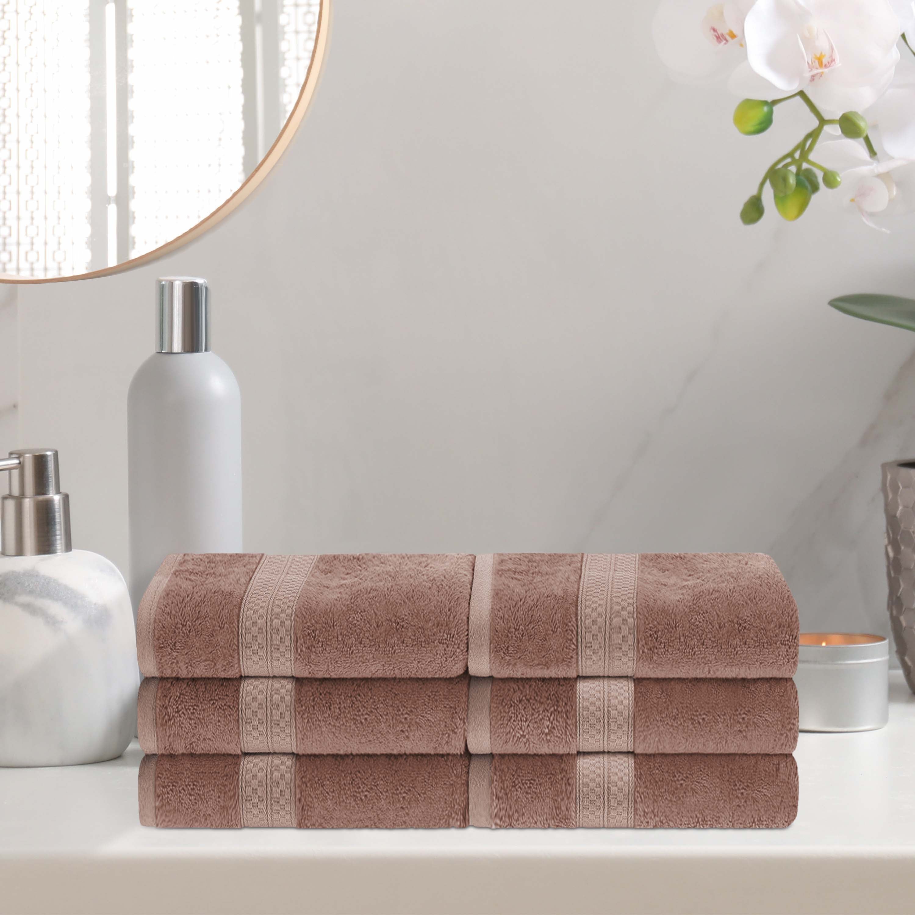 6-Piece Rayon Bamboo Blend Hand Towel Set | Soft & Absorbent Bath & Kitchen Towels for Home & Spa Use