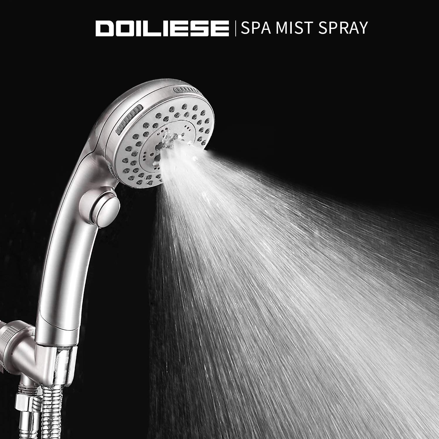 High Pressure 6-Setting Shower Head with Handheld Spray & ON/OFF Switch - Spa Mode, Brushed Nickel Finish - Perfect for Bathroom Renovation, Water Saving & Relaxing Shower Experience