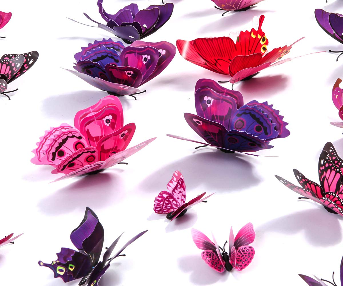 24Pcs 3D Butterfly Wall Decals - Removable Stickers for Kids Room, Nursery, Bedroom & Living Room Decor - Purple Butterfly Mural Art (Perfect for Nursery Decor, Girls Room & Home Wall Stickers)