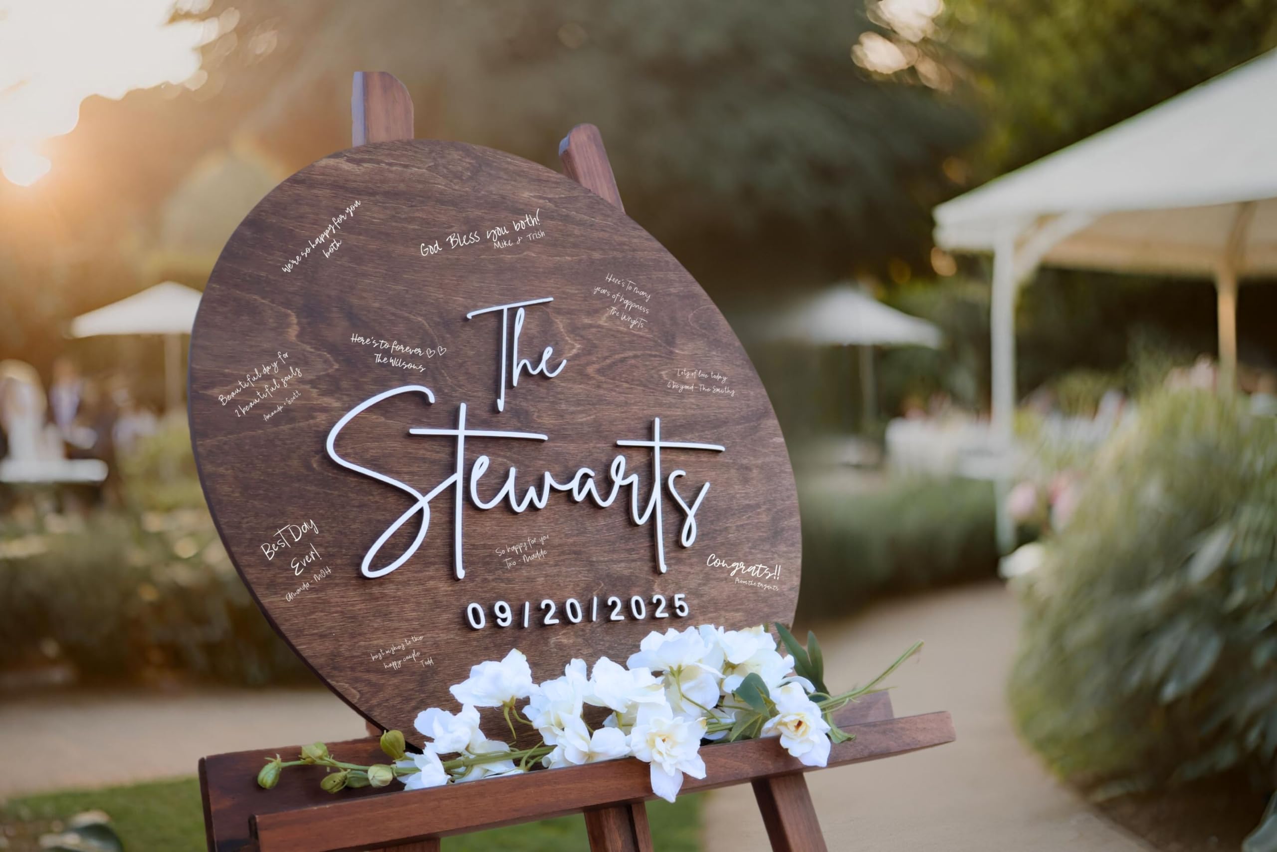 Personalized 3D Wooden Guest Book - Round Custom Laser-Engraved Wedding Guestbook Alternative Sign - Unique Wedding Decor for Ceremonies, Receptions & Anniversaries