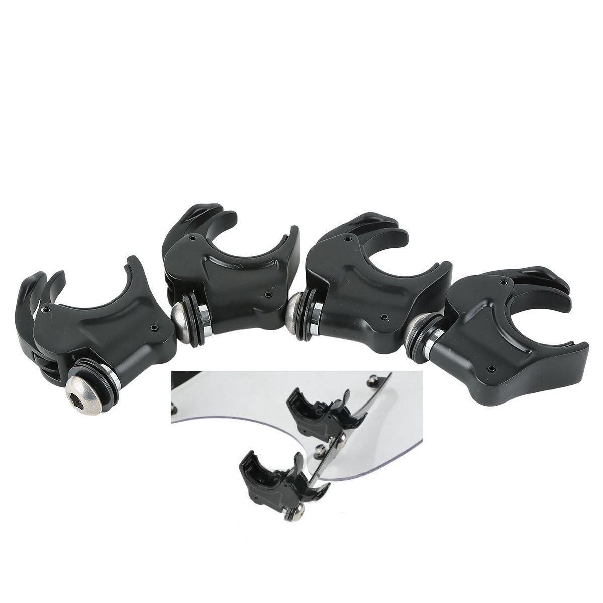 4 Pack Release Windscreen Clamps for Harley-Davidson Dyna & Sportster 39mm - Secure Windshield Mounting for Motorcycle Touring & Custom Cruisers