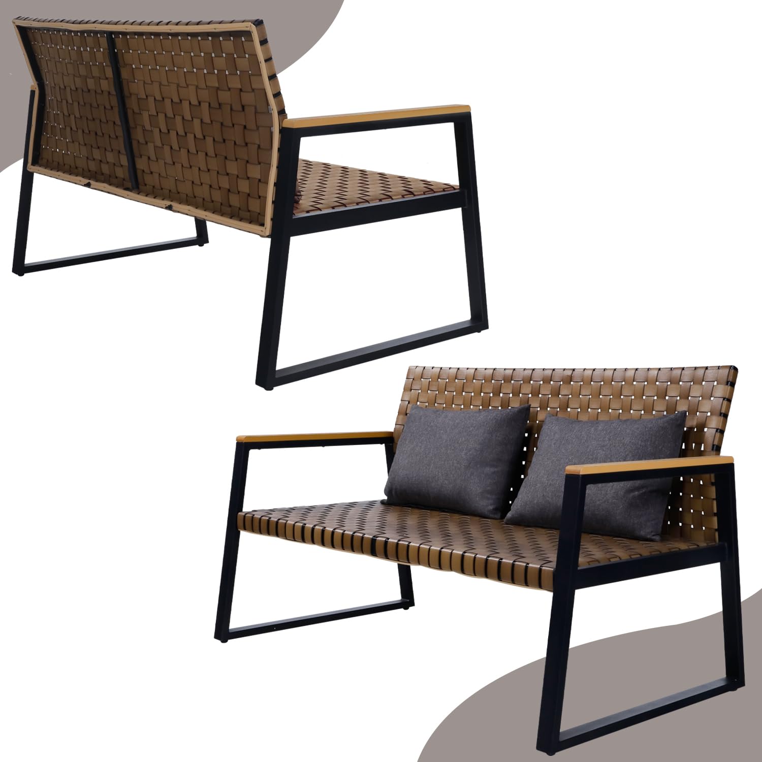 ENSTVER Outdoor Rattan Loveseat - Waterproof Wicker Patio Chair for 2, All-Weather Garden Bench with Cushions - Perfect for Backyard, Poolside & Balcony Relaxation