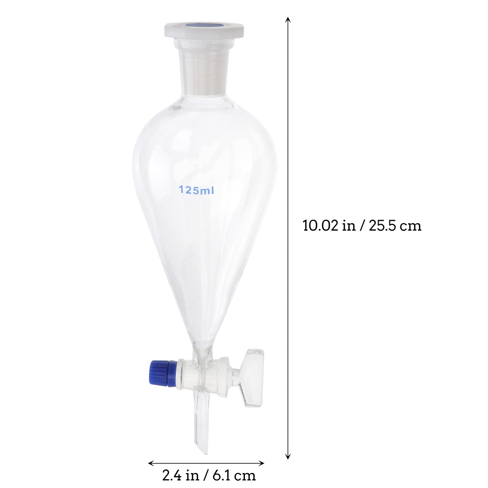 Premium Borosilicate Glass Pear-Shaped Separatory Funnel 125ml - Heavy Wall Conical Design for Precise Liquid Separation - Ideal for Chemistry Labs, Essential Oil Extraction & Essential Laboratory Accessories - Perfect for Organic Chemistry Experiments & Liquid-Liquid Extraction
