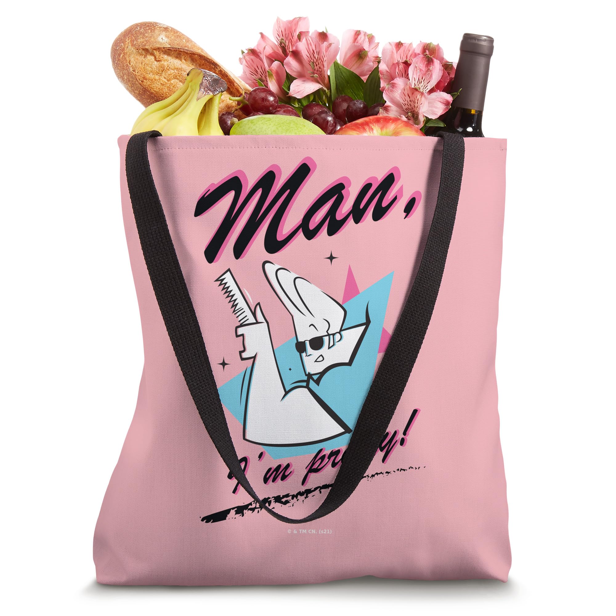 Johnny Bravo 'Man I'm Pretty' Tote Bag - Funny Cartoon Tote Bag for Women & Men - Durable Cotton Shopping Bag for Groceries, Beach, Work & School