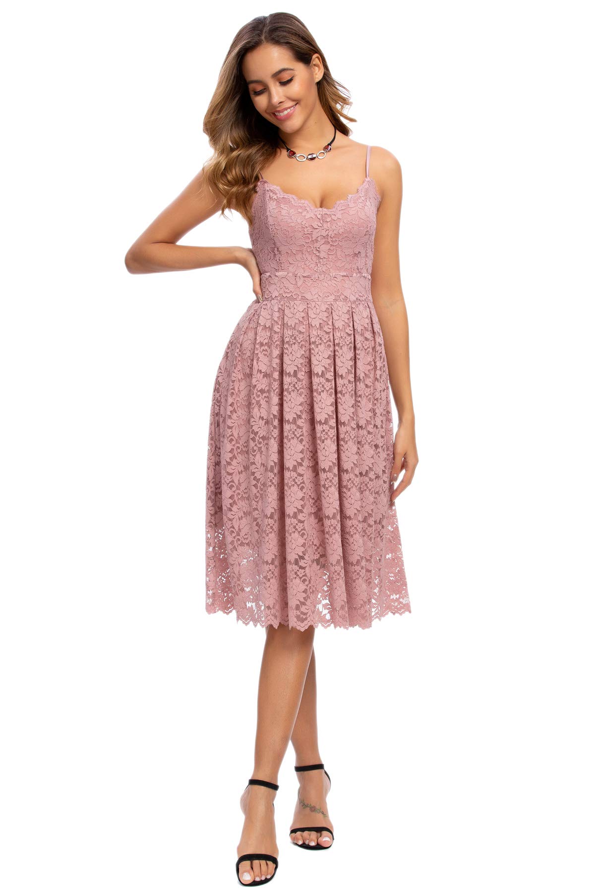 Elegant Women's Lace Floral Overlay V-Neck Sleeveless Cocktail Dress for Wedding, Party & Special Occasions | Sexy Swing Dress for Evening Events, Bridal Shower & Date Night