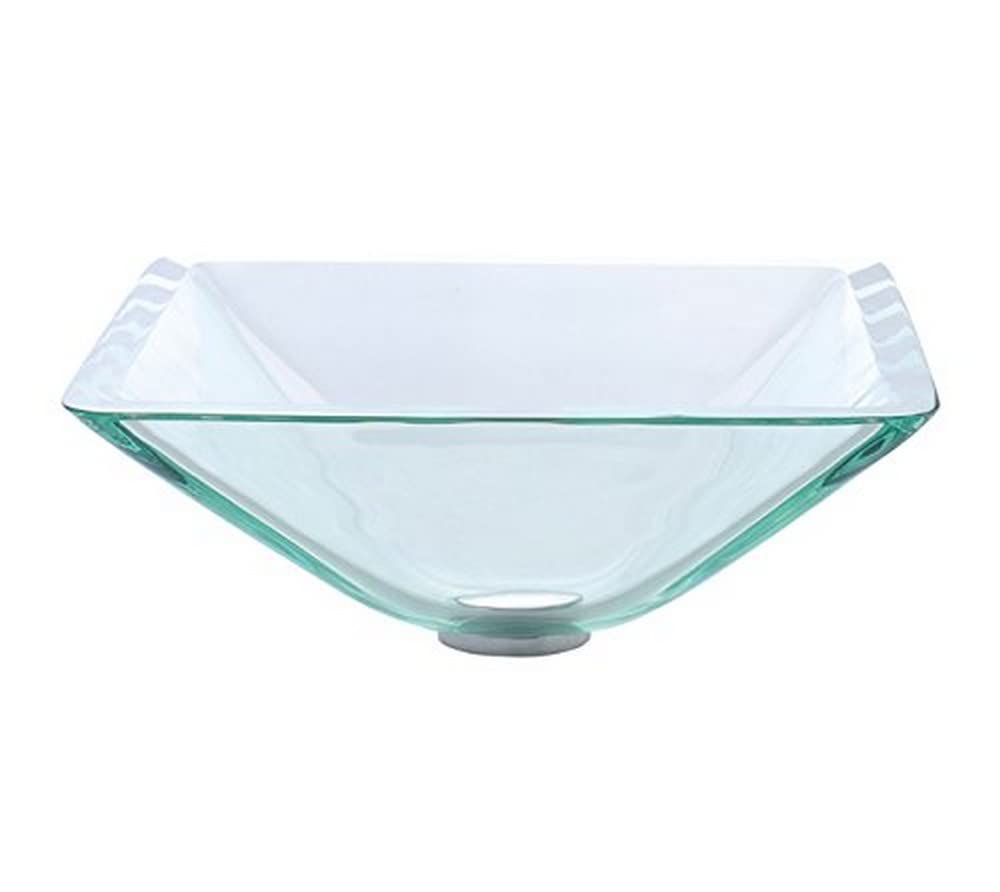KRAUS GVS-901-19mm Aquamarine Square Clear Glass Vessel Sink - Modern Bathroom Vanity Top for Powder Room & Master Bath Decor