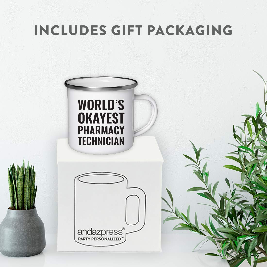 11oz Stainless Steel Campfire Coffee Mug - World's Okayest Pharmacy Technician Gag Gift - Enamel Metal Camping Cup for Outdoor Adventures - Includes Gift Box - Perfect for Christmas, Birthday & White Elephant Gifts (1-Pack)