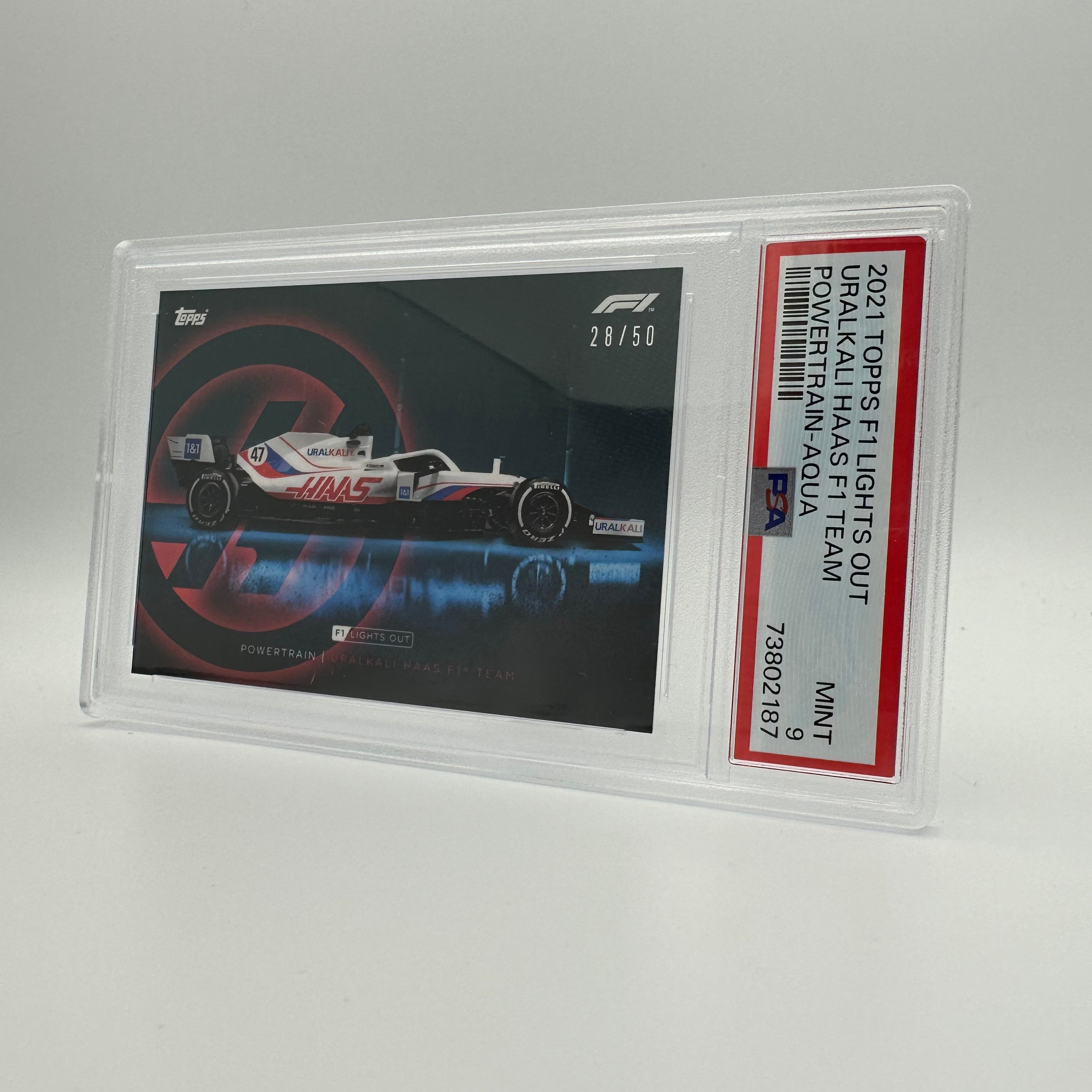 PSA 9 Graded 28/50 Uralkali Haas F1 Team PowerTrain Aqua Racing Card - Collectible Memorabilia for F1 Fans & Sports Enthusiasts