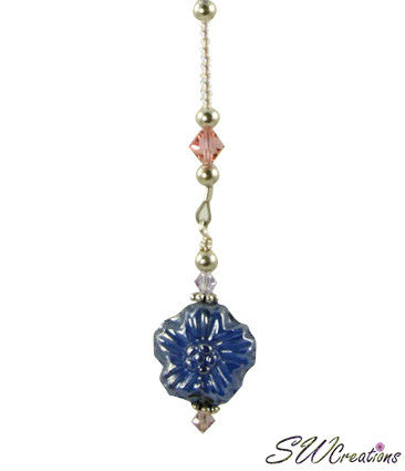 Lilac Blue Rose Floral Leaf Beaded Fan Pull - Elegant Ceiling Fan Chain Replacement for Home Decor, Bedroom, Living Room, and Vintage Style Interior Design