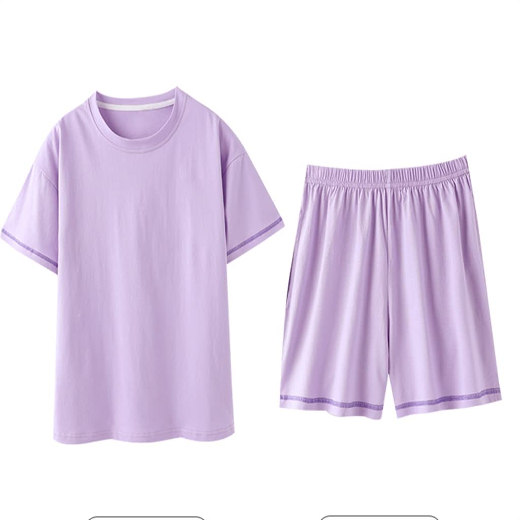 Women's Summer Cotton Pajama Set - Short Sleeve & Shorts Comfy Sleepwear for Hot Weather (Purple, XXXL) | Perfect for Home Lounging, Vacation & Relaxing Nights