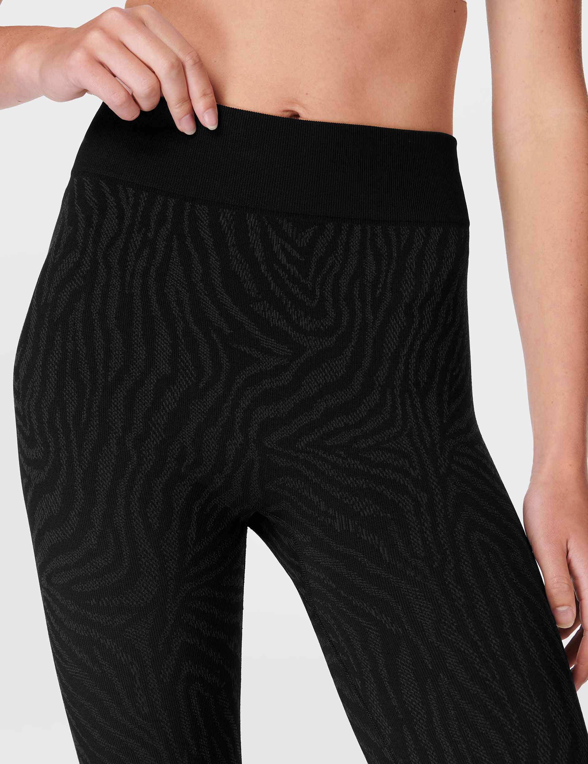Black Zebra Print Jacquard Animal Base Layer Leggings for Women - Perfect for Yoga, Running & Winter Workouts