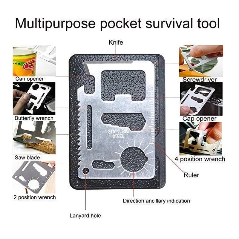 11-in-1 Multi-Tool Credit Card Size Pocket Tool for Camping, Hiking, Travel & Everyday Carry (EDC) - Stainless Steel Survival Gear with Bottle Opener, Screwdriver & More