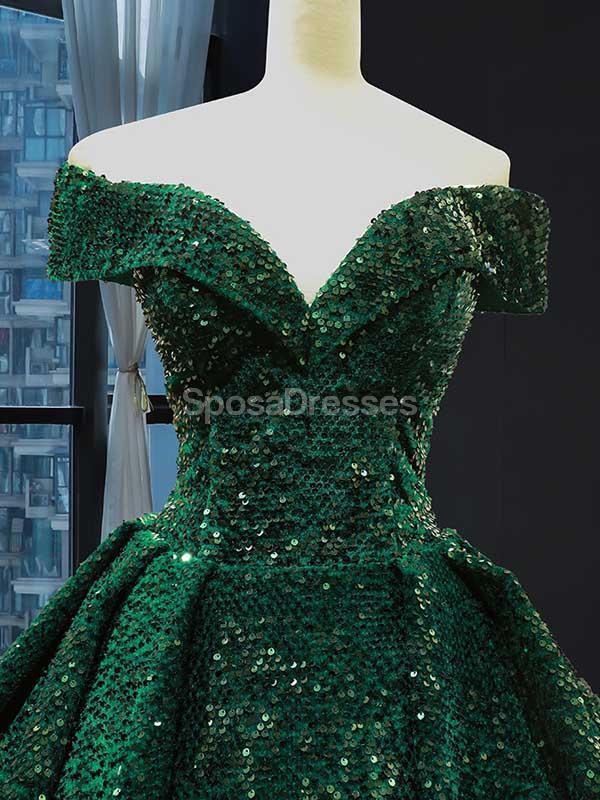 Emerald Green Sequin Off-Shoulder Long Prom Dress for Evening Party & Formal Events - Elegant Ball Gown for Homecoming, Wedding Guest & Special Occasions
