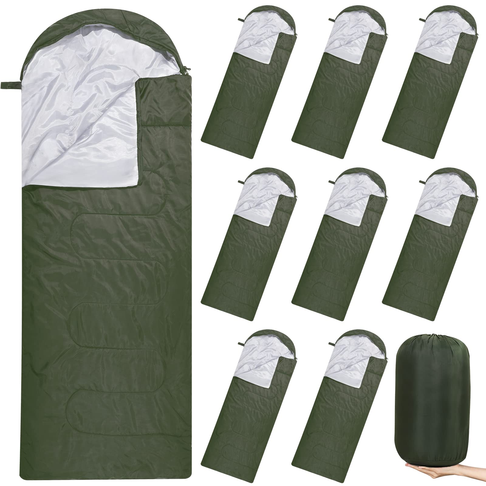10 Pack 0°F Cold Weather Sleeping Bags for Adults - 4 Season Waterproof Lightweight Camping Sleeping Bags with Compression Sack - Perfect for Backpacking, Hiking, Travel and Emergency Preparedness