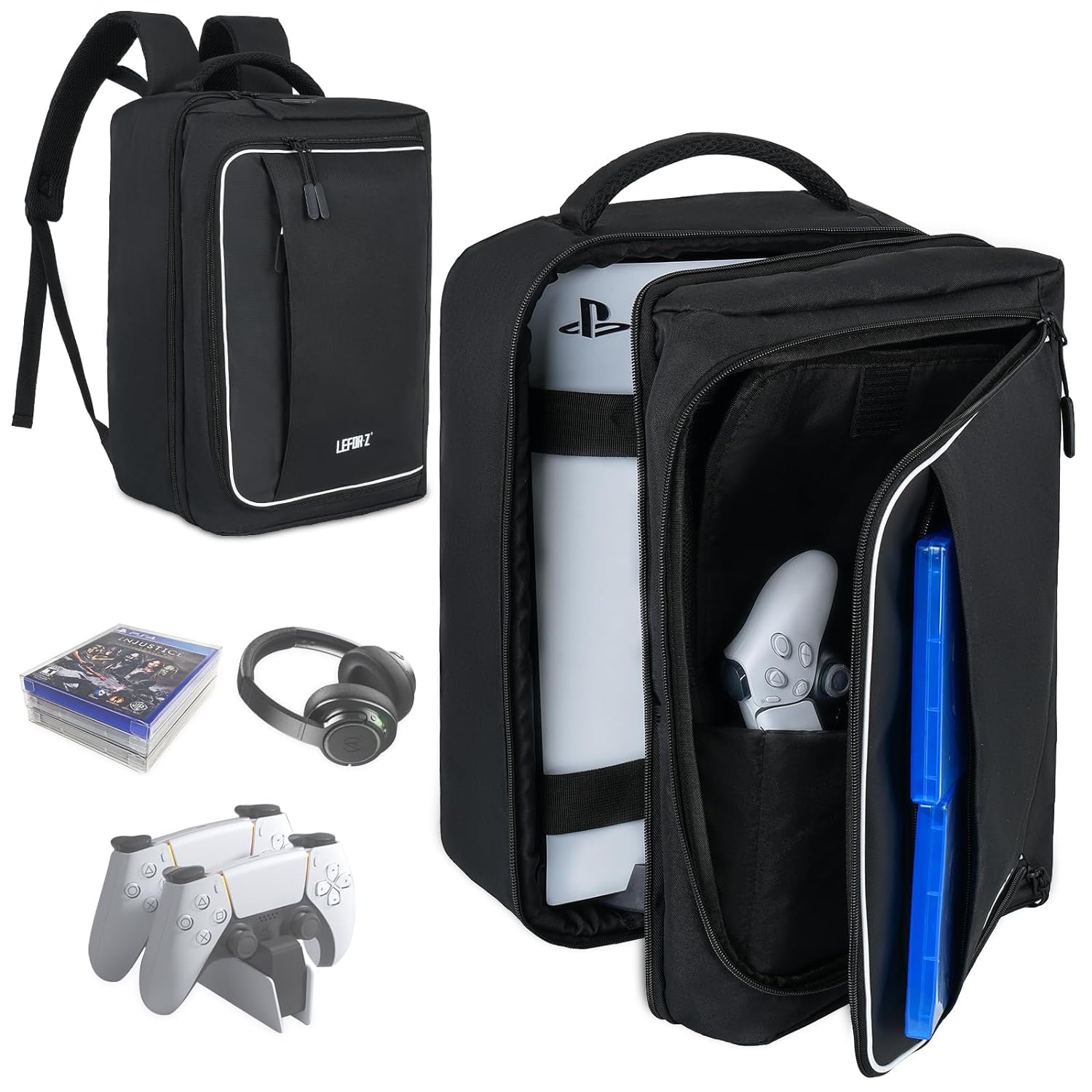 PS5 Travel Backpack - Waterproof & Shockproof Carrying Case for PlayStation 5 Console, Controllers, 15.6
