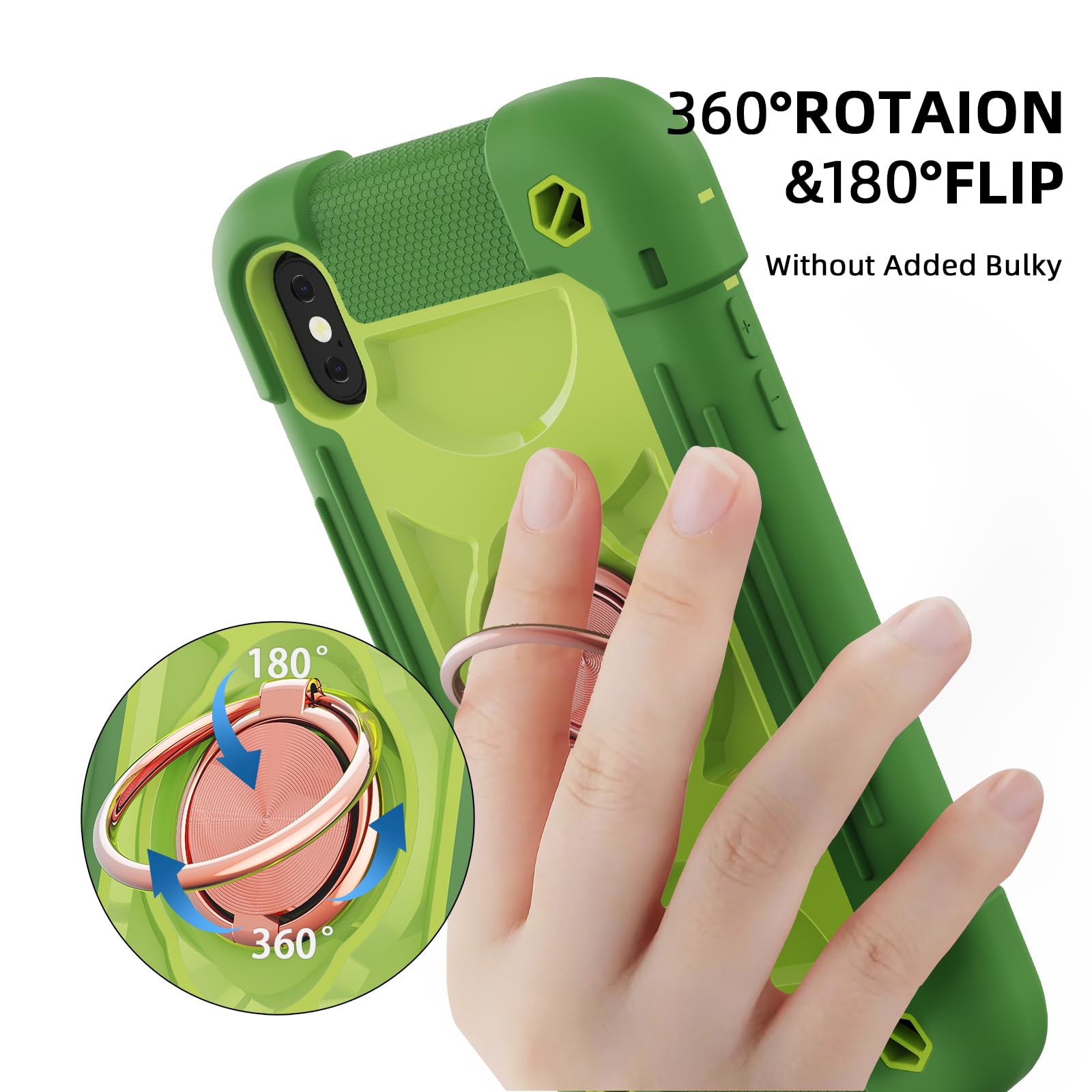 MARKILL Heavy Duty Military Grade Shockproof iPhone Xs Max Case 6.5 Inch with Ring Stand & Magnetic Car Mount - Compatible with iPhone Xs Max (Avocado Green) - Perfect for Outdoor Activities, Travel & Daily Protection