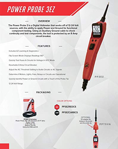 Power Probe PP3EZREDCS Automotive Circuit Tester - 12V/24V Electrical System Diagnostic Tool with Learning Mode for Easy Component Testing | Ideal for Mechanics, DIY Car Repairs & Electrical Troubleshooting