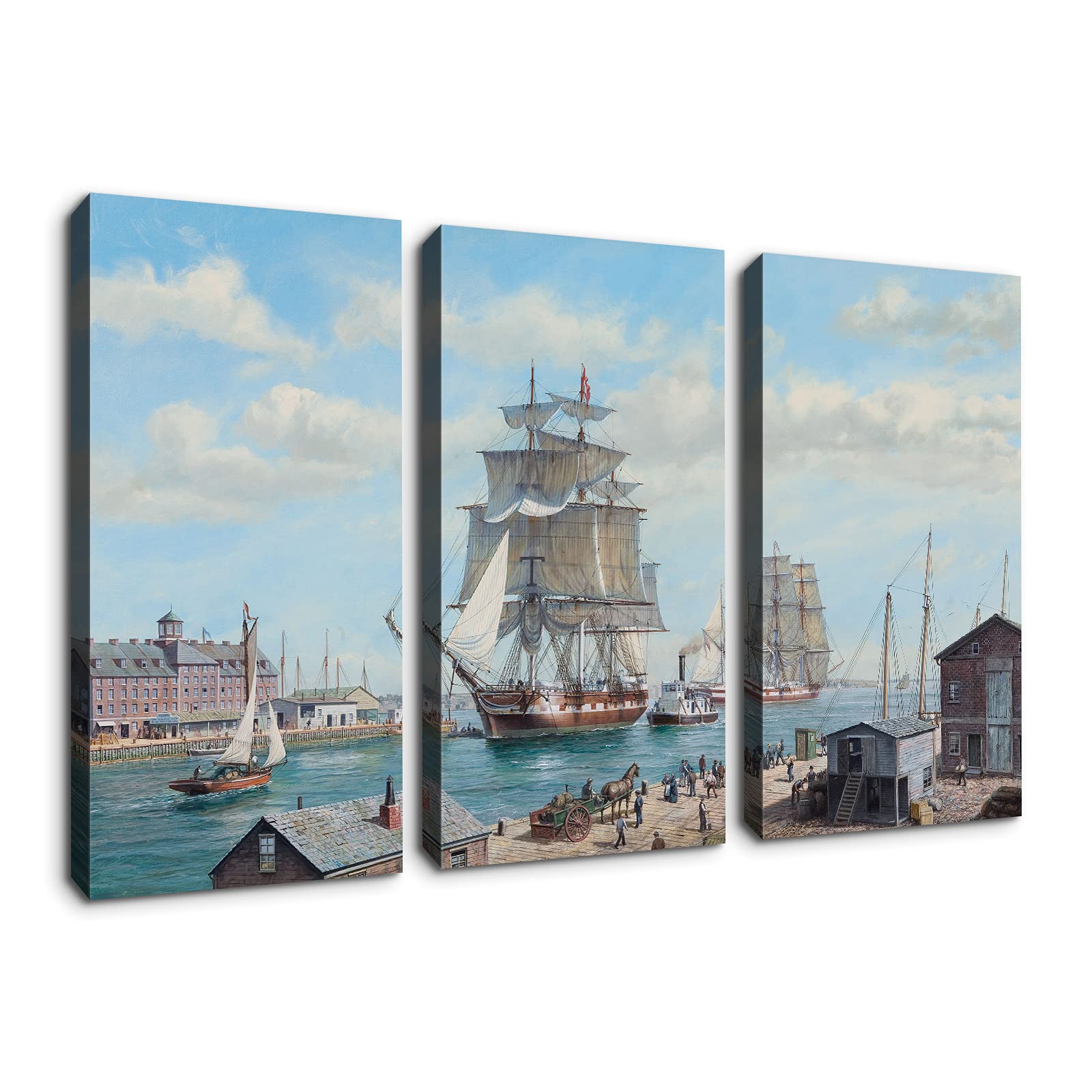 Denozer 3 Panel Canvas Wall Art - Modern Nordic Style Sailboat Ocean Landscape Painting - Ready to Hang Home Decor (24