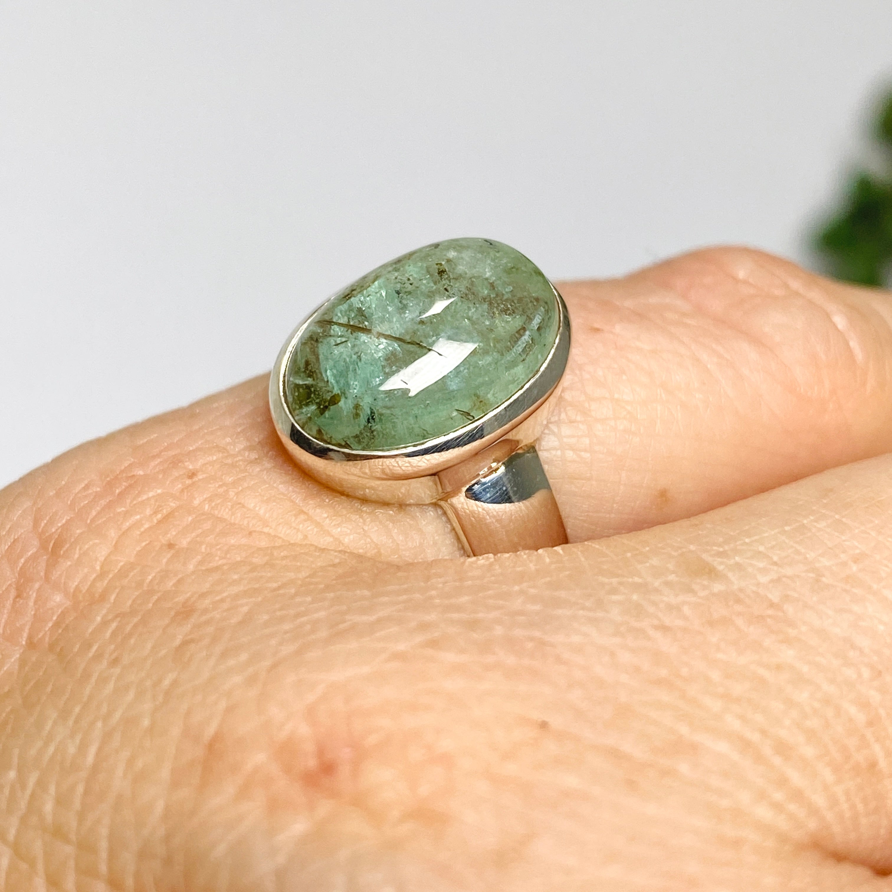 Natural Emerald with Rutile Inclusions Oval Cabochon Ring - Size 5.5 - PRGJ649 - Perfect for Engagement, Anniversary Gifts & Boho Jewelry Collection