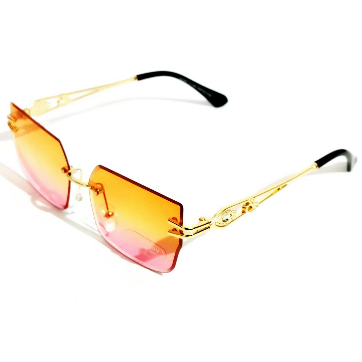 Yellow Pink Gradient Rimless Sunglasses for Women - UV400 Protection Fashion Sunglasses - Perfect for Beach, Driving & Outdoor Activities