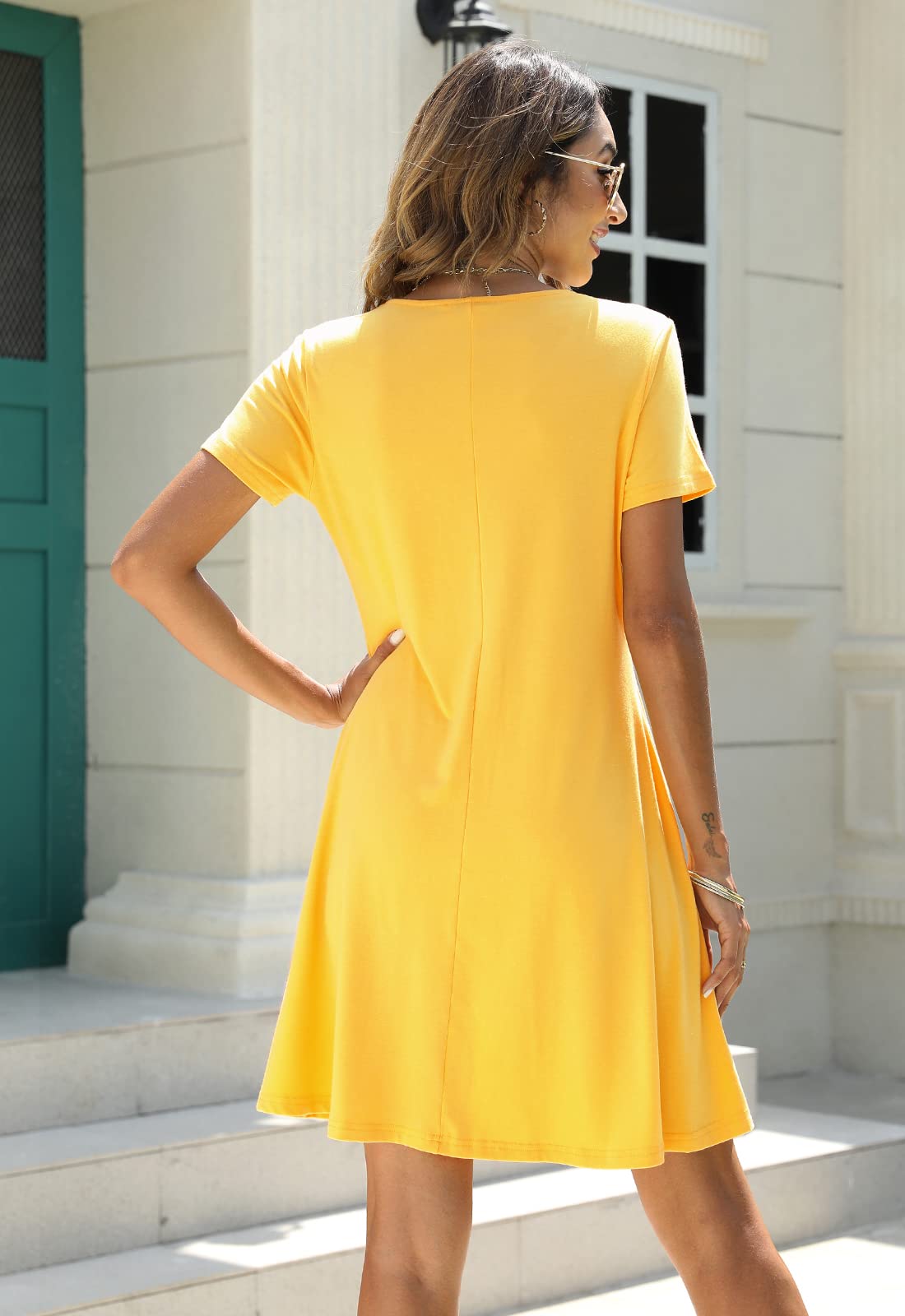 Manydress Women's Summer Casual T-Shirt Dress - Short Sleeve Button Down Swing Dress with Pockets MY035 | Perfect for Beach Outings, Picnics & Casual Wear