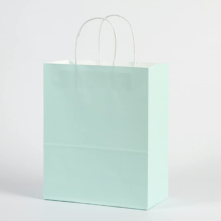 AZOWA 25-Pack Light Green Gift Bags with Handles - 8.6x4.3x10.2 Inch Medium Kraft Paper Bags for Party Favors, Wedding, Birthday & Holiday Gifts (Pastel Green)