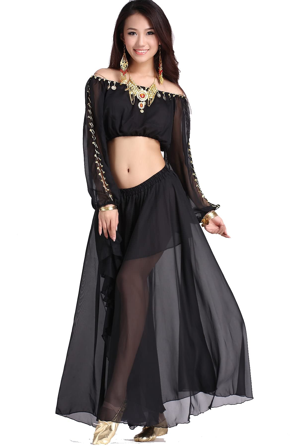 Elegant Long Sleeve Chiffon Belly Dance Top for Women - Perfect for Performances, Practice & Costume Parties