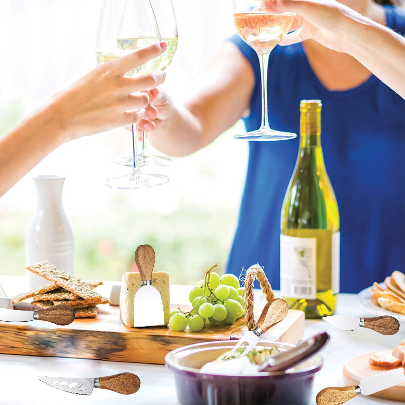 Premium 6-Piece Cheese Knife Set with Stainless Steel Blades & Bamboo Handle - Cheese Slicer, Cutter, Fork & Spreader for Charcuterie Boards, Cheese Platters & Gift Sets - Perfect for Wine Parties, Gourmet Entertaining & Kitchen Essentials