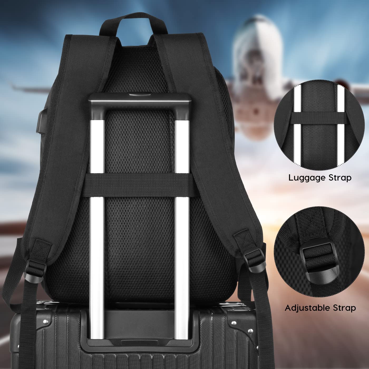 Stylish Black Backpack for Women & Men - 15.6 Inch Laptop Bookbag with USB Charger Port | Water-Resistant School Backpack for College, High School Students | Perfect for Travel, Work & Daily Commute