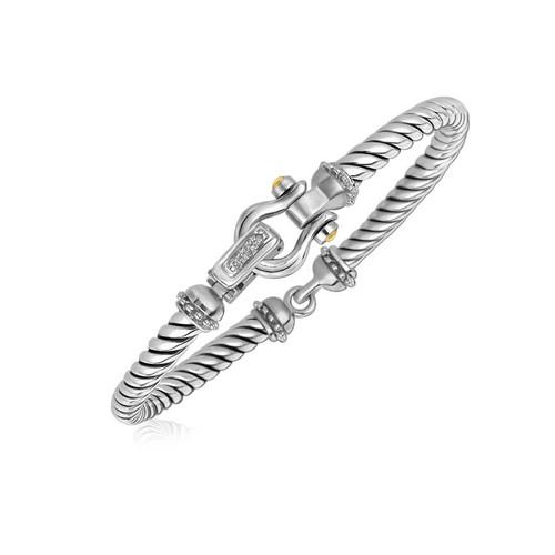 18K Yellow Gold & Sterling Silver Italian Cable Bracelet with Diamond Accents (0.02 cttw) - Elegant Jewelry Gift for Women, Perfect for Weddings, Anniversaries & Special Occasions