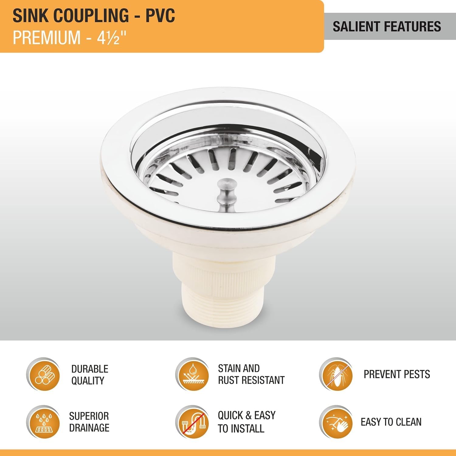 Quento PVC Sink Coupling Kit - 2 Pack Chrome Finished Drain Outlet Connector for Kitchen Sink Plumbing | Durable PVC Pipe Fitting for Home Repair & Bathroom Installation