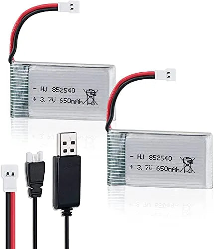 2PCS 3.7V 650mAh Lipo Drone Batteries with USB Charger - Compatible with SYMA X5/X5C/X5SC/X5SW Quadcopter - Rechargeable Battery Pack for Aerial Photography & FPV Flying